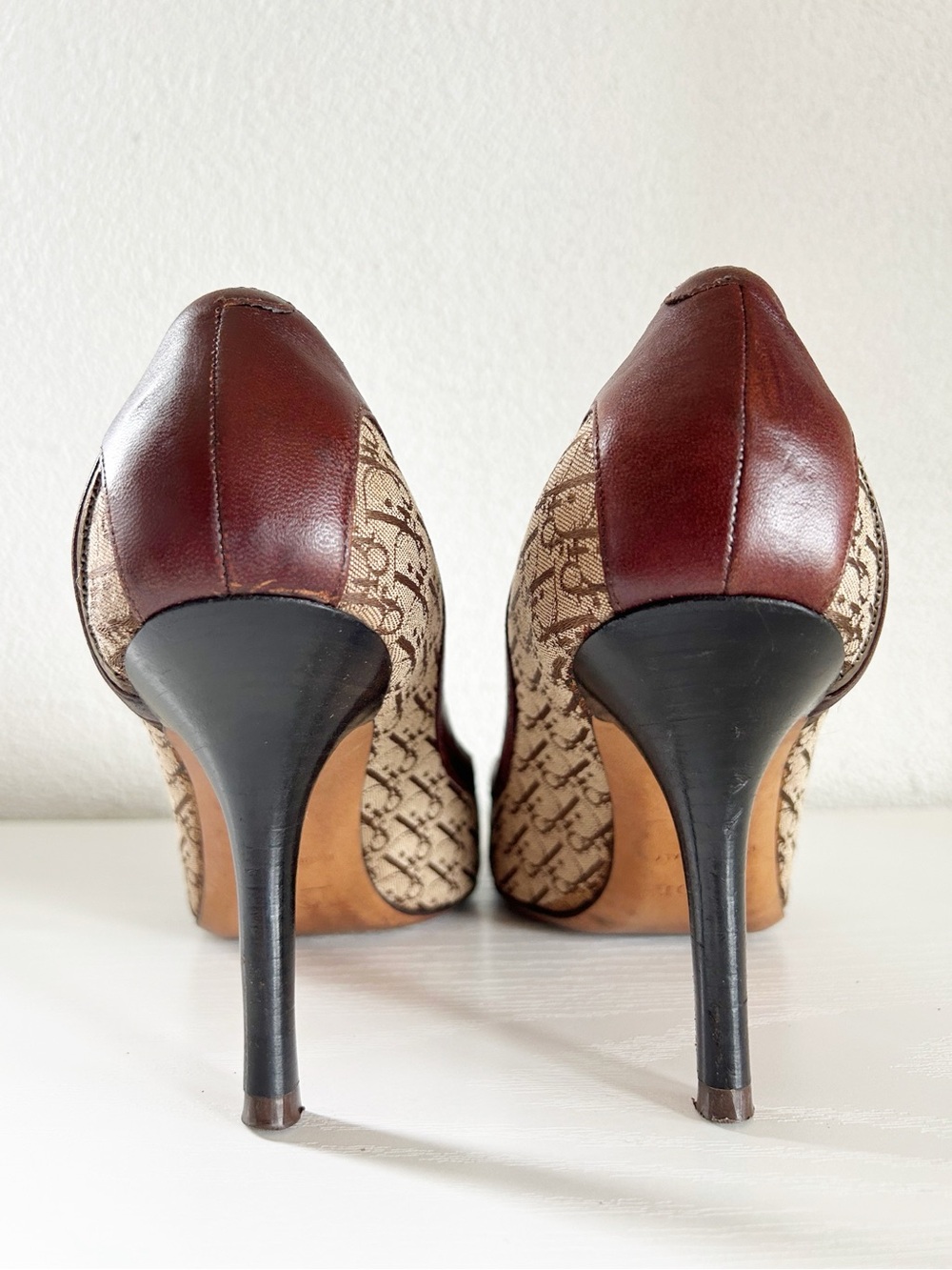 Christian Dior Diorissimo Canvas Heels Brown Beige Leather Monogram Size EU 38 - Picture 10 of 16